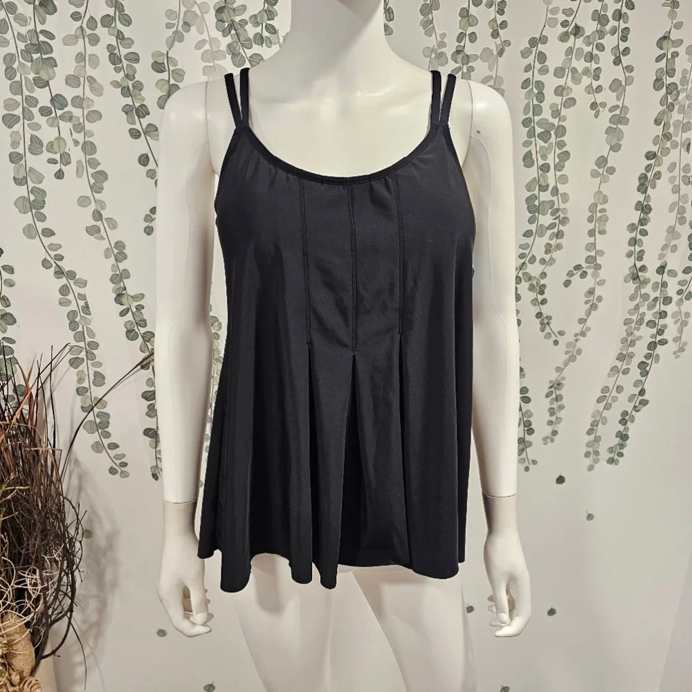SWIM SOLUTIONS Black Pleated Adjustable Scoop Neck Tankini Swimsuit Top Sz 12 - Picture 4 of 12